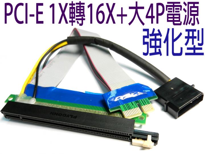 PCIE 1x轉16x +4P電源 延長線20公分