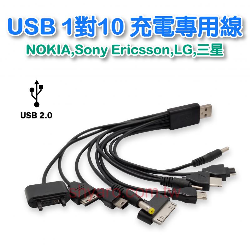 USB 1對10 充電專用線 